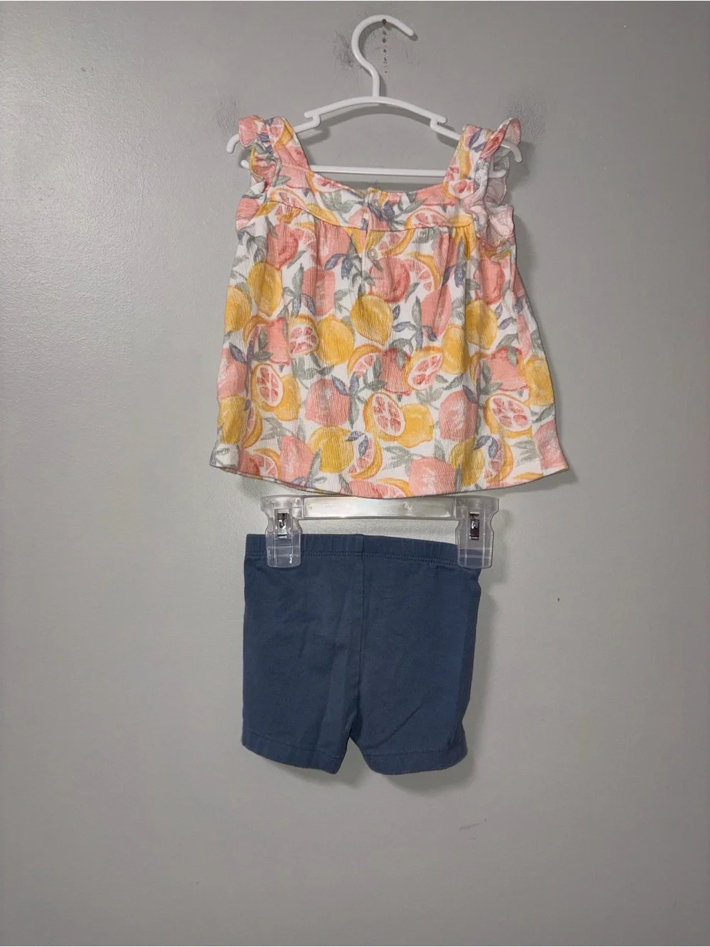 Carters Peach Lemon Ruffle Tank Top Jumping Beans Biker Shorts 18M